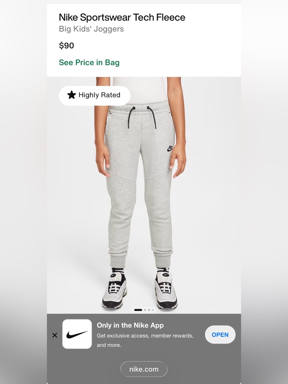 Nike Light Gray Tech Fleece Joggers for Kids, NWOT, size L
